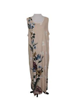 Paradise Bay Hawaiian Floral Maxi Dress Womens Size XL Beige Neutral Aloha NEW